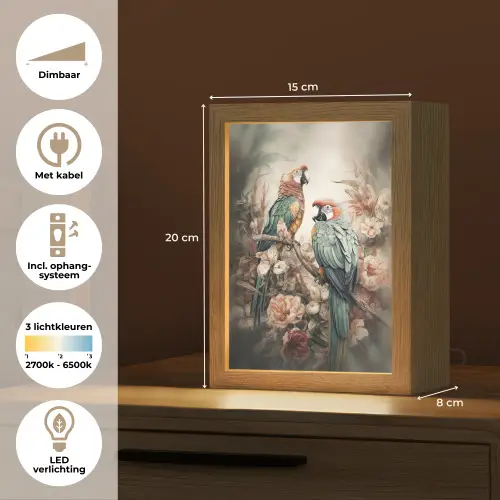 Papegaaien - Vogels - Natuur - Bloemen Light Box met kabel (Tafellamp) klein -USP_NL