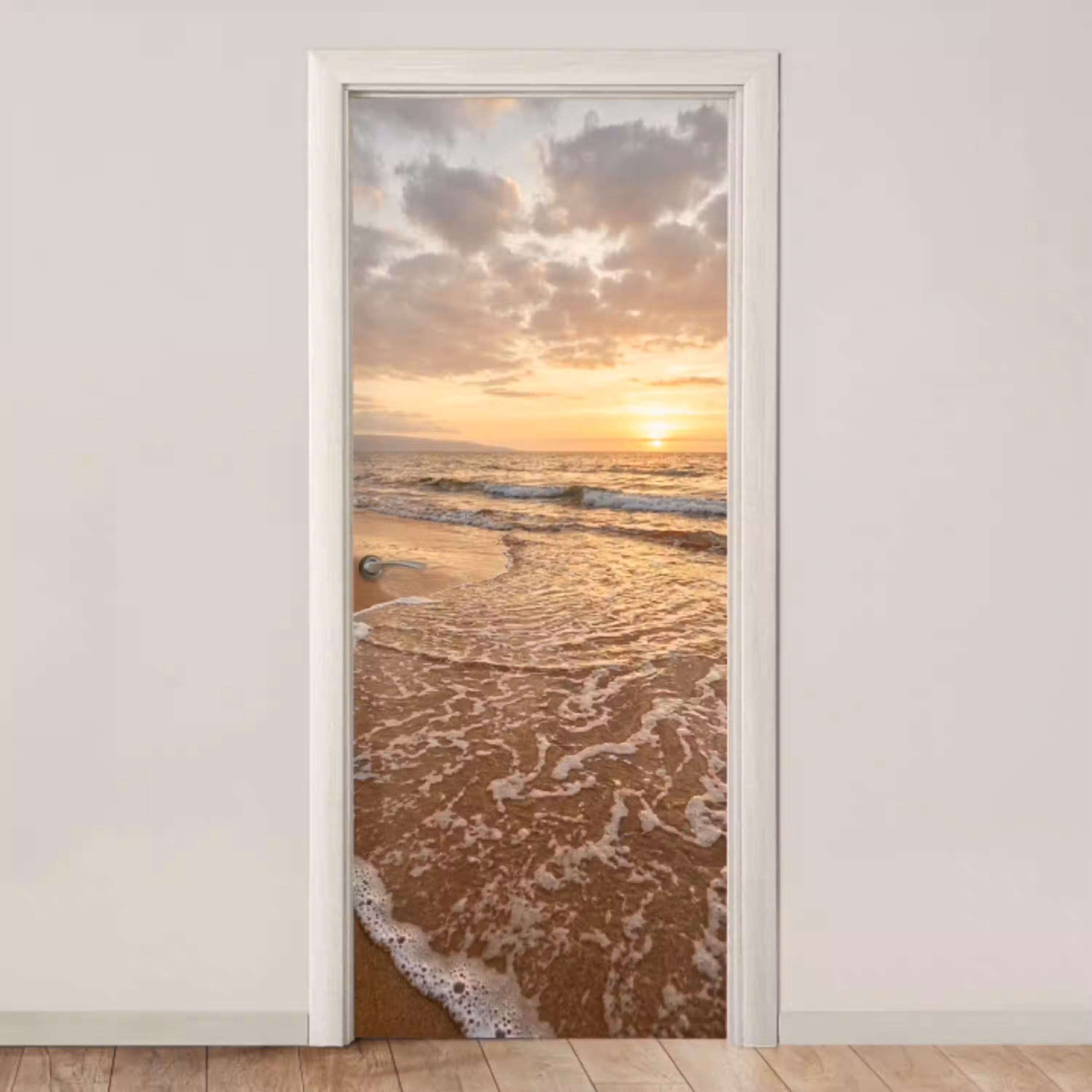 Zee - Kustlijn - Wolken - Landschap - Oranje deurposter klein -3d_beige