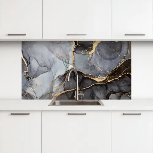 Marmer - Abstract - Goud - Grijs keuken achterwand 2 middel -3d