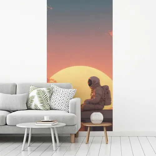 Busje - Kat - Zonsondergang - Oranje fotobehang vinyl groot -woonkamer