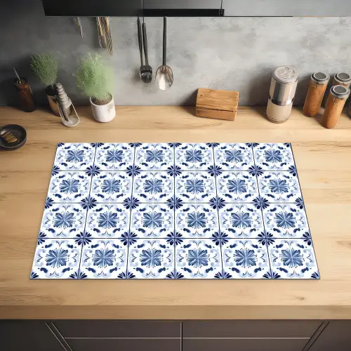 Patroon - Tegel - Blauw Inductie beschermer vinyl 3mm klein 276 -sfeer5