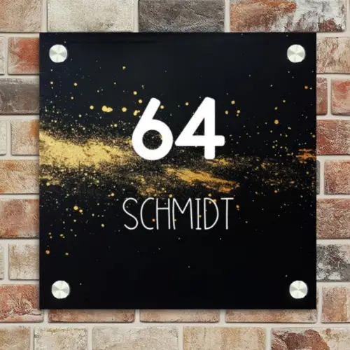 Gouden verfspatten - Modern Naambord Vierkant klein -sfeer2
