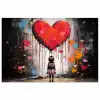 Meisje - Hart - Graffiti - Kunst - Kleuren - Rood poster papier klein -3d