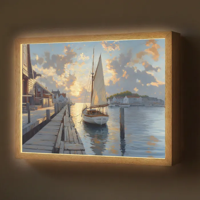 Zeilboot - Zon - Pier - Hout Light Box met batterij (Wandlamp) middel -z3d_website