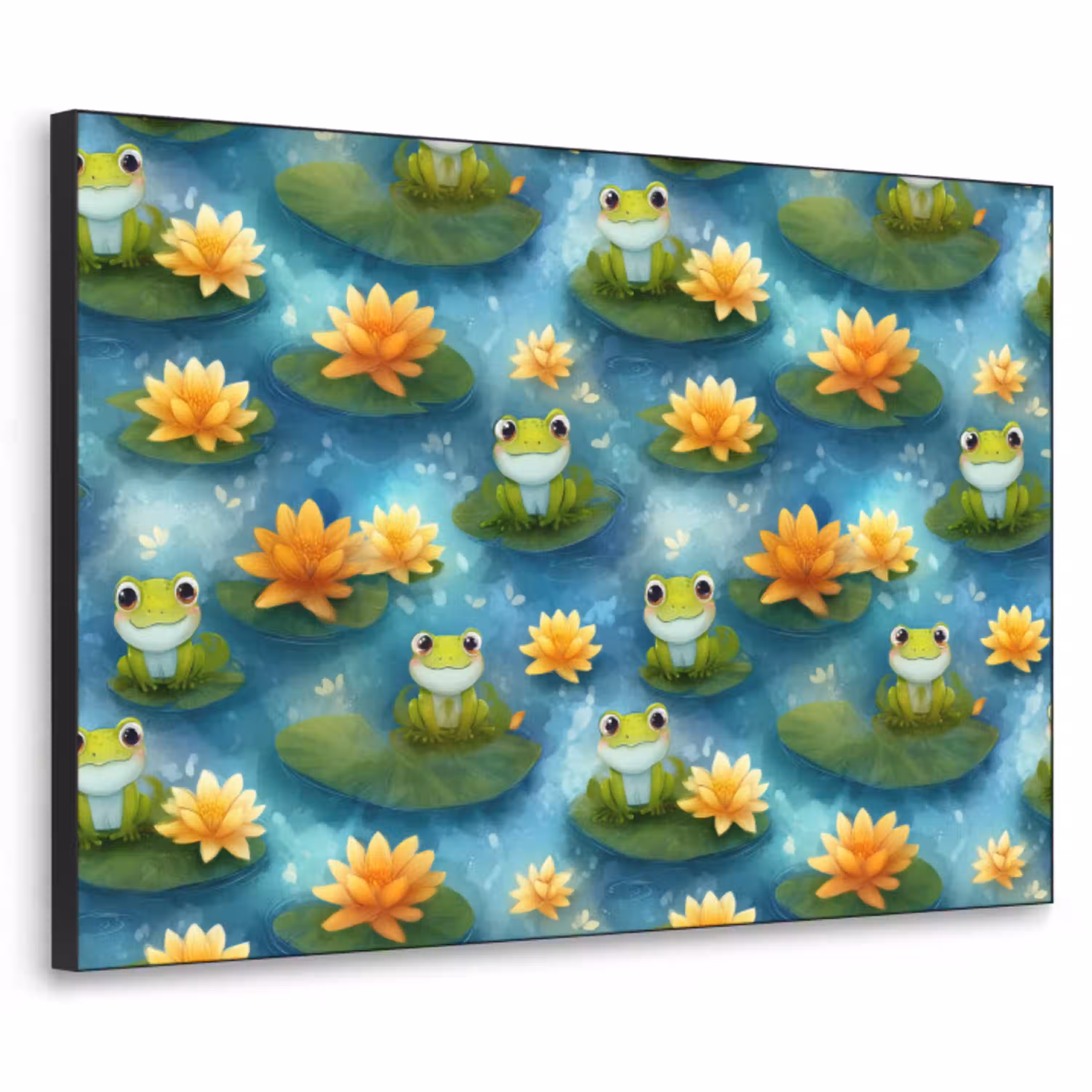 Kikker - Lelies - Groen Textielframe zwart klein 947 -3d