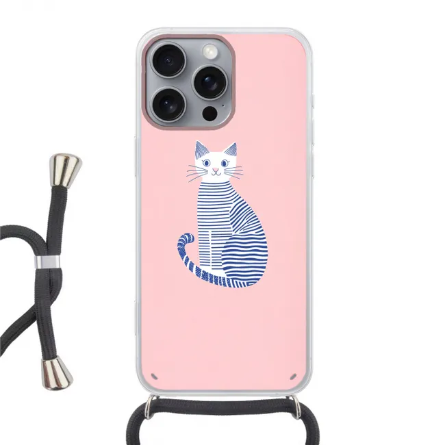 Telefoonhoesje met koord - Kat - Illustratie - Minimalistisch - Roze
