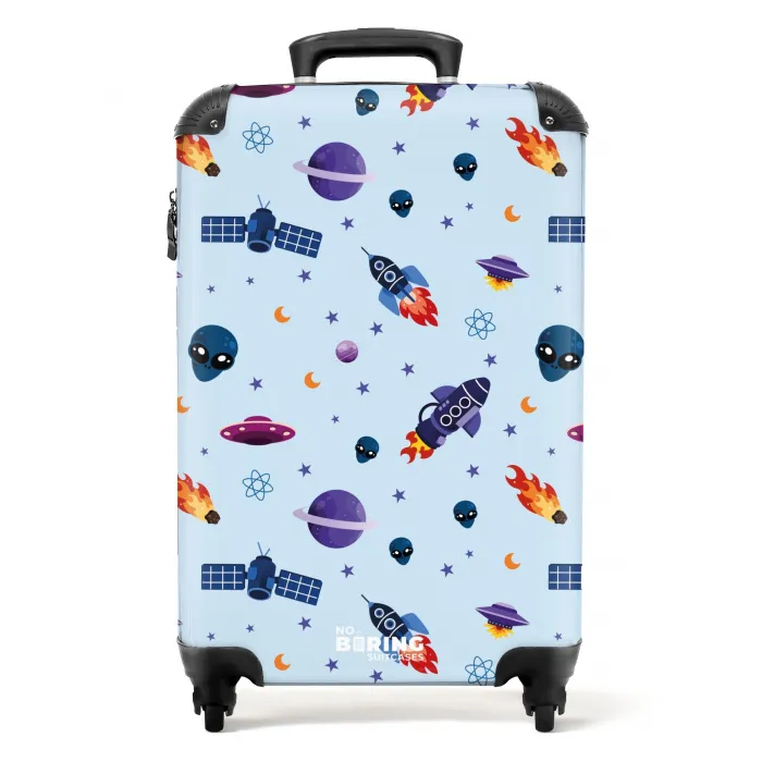 Ruimtevaart en buitenaards patroon op lichtblauw NBS - Handbagage koffer - Kinderen Unisex middel -productfoto_recht