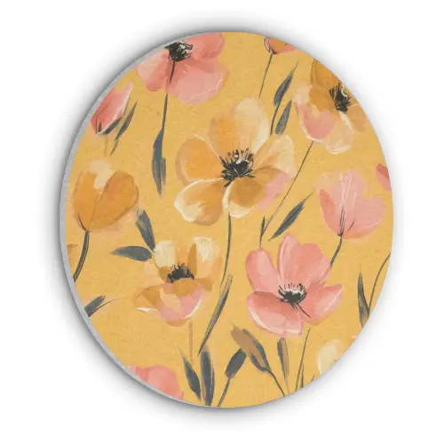 Bloemen - Geschilderd - Geel Akoestische PET Vilt - Rond klein -3d