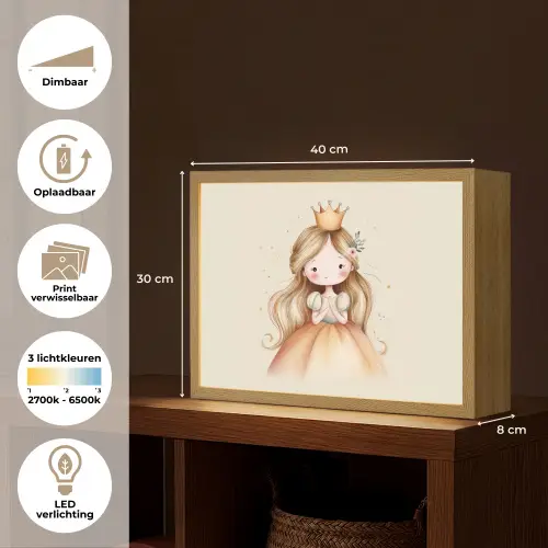 Prinses - Kroon - Goud Light Box met batterij (Wandlamp kind) middel -USP_websiteoverzichtNL
