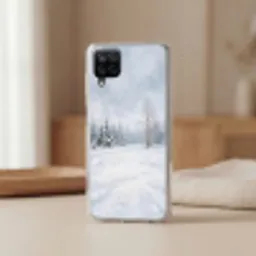 Bospad - Dennen - Sneeuw - Winter - Rustgevend Telefoonhoesje Samsung Galaxy A12 klein -sfeer2