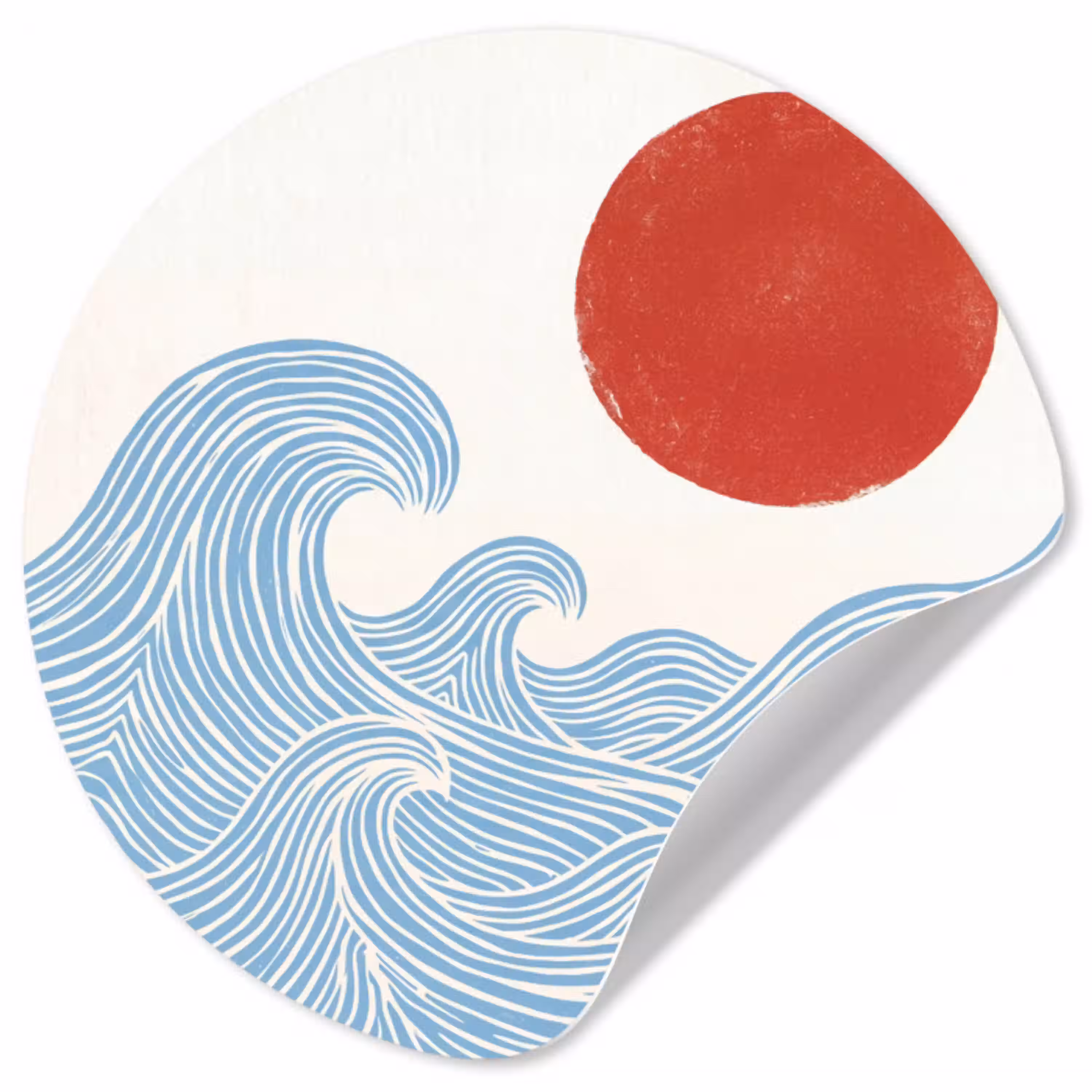 Zon - Golven - Oceaan - Abstract - Rood Wandcirkel behangsticker klein -3d