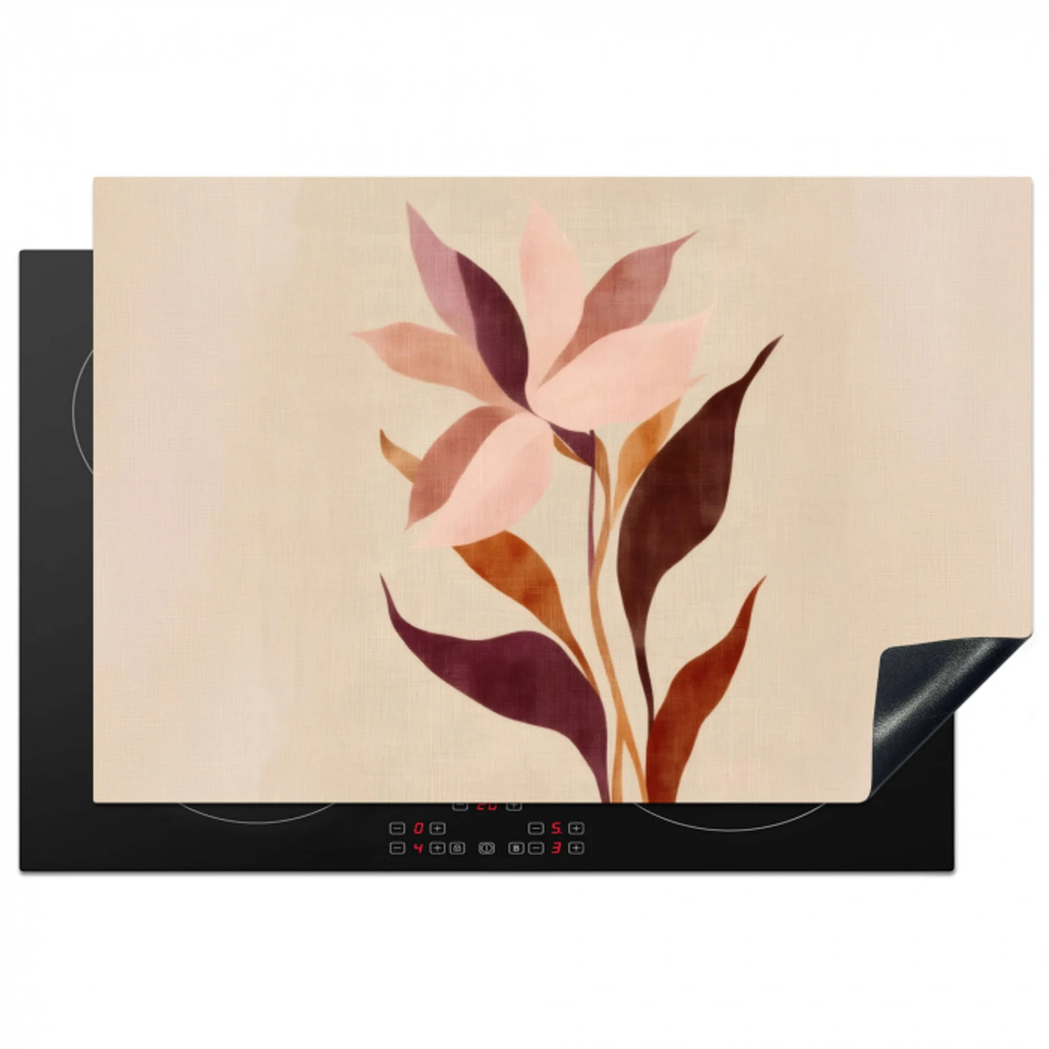 Bloemen - Blaadjes - Minimalistisch - Roze Inductie beschermer vinyl 3mm klein -3d