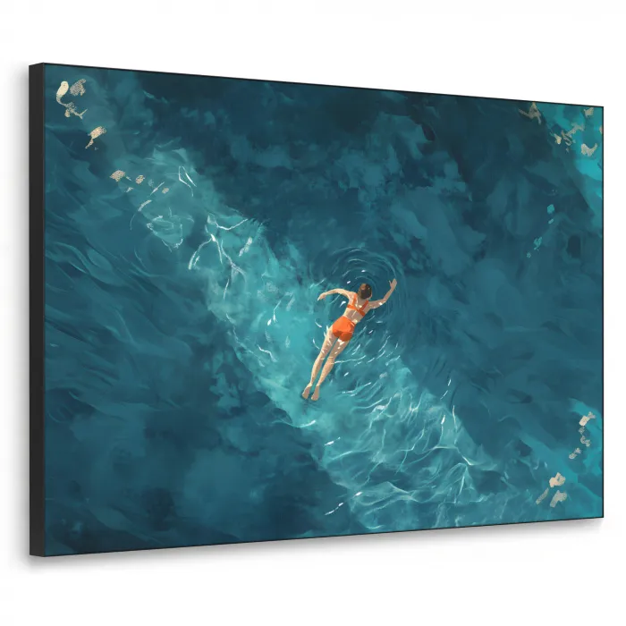 Vrouw - Water - Bikini - Oranje Textielframe - compleet frame klein -3d