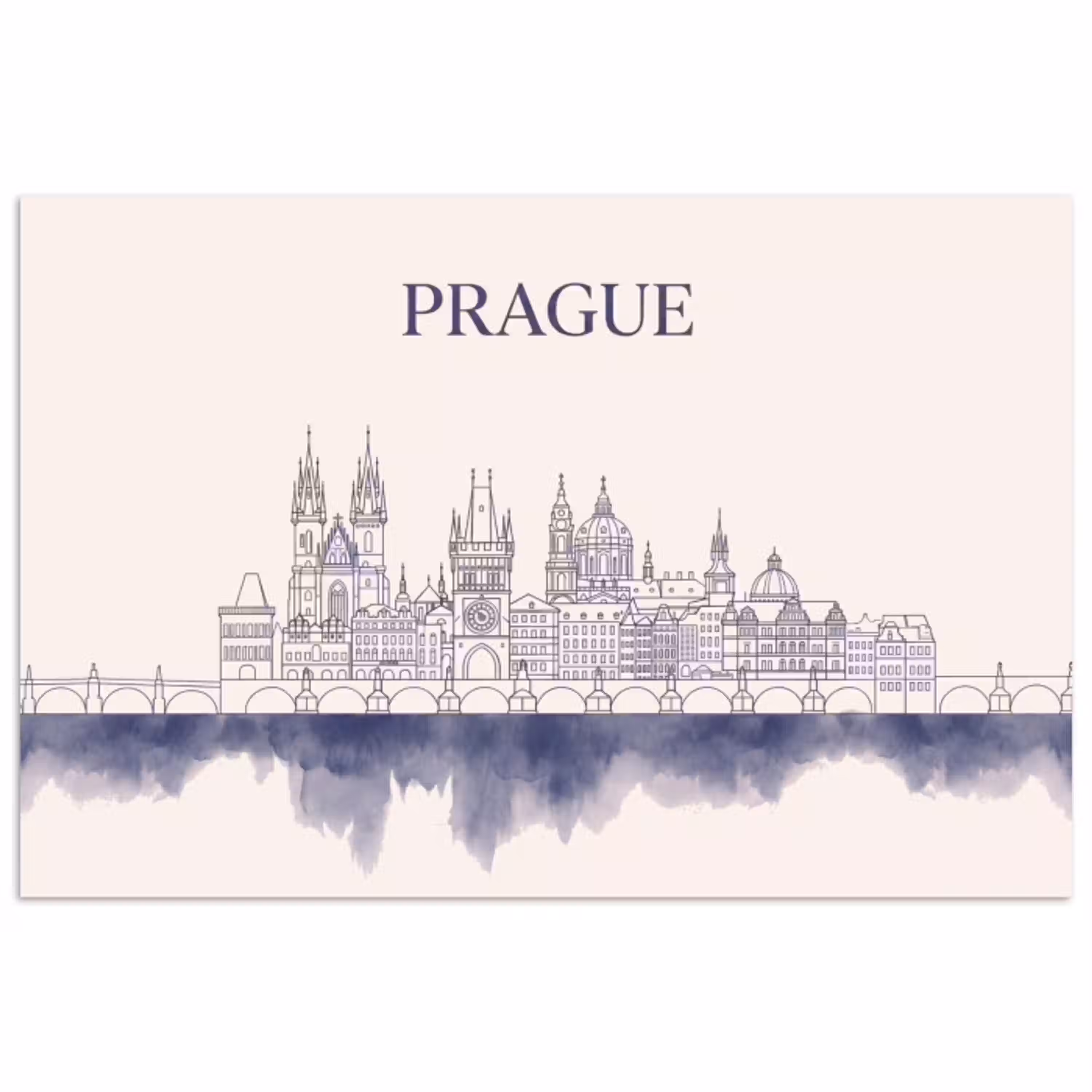 Praag - Skyline - Architectuur - Blauw poster papier klein -3d