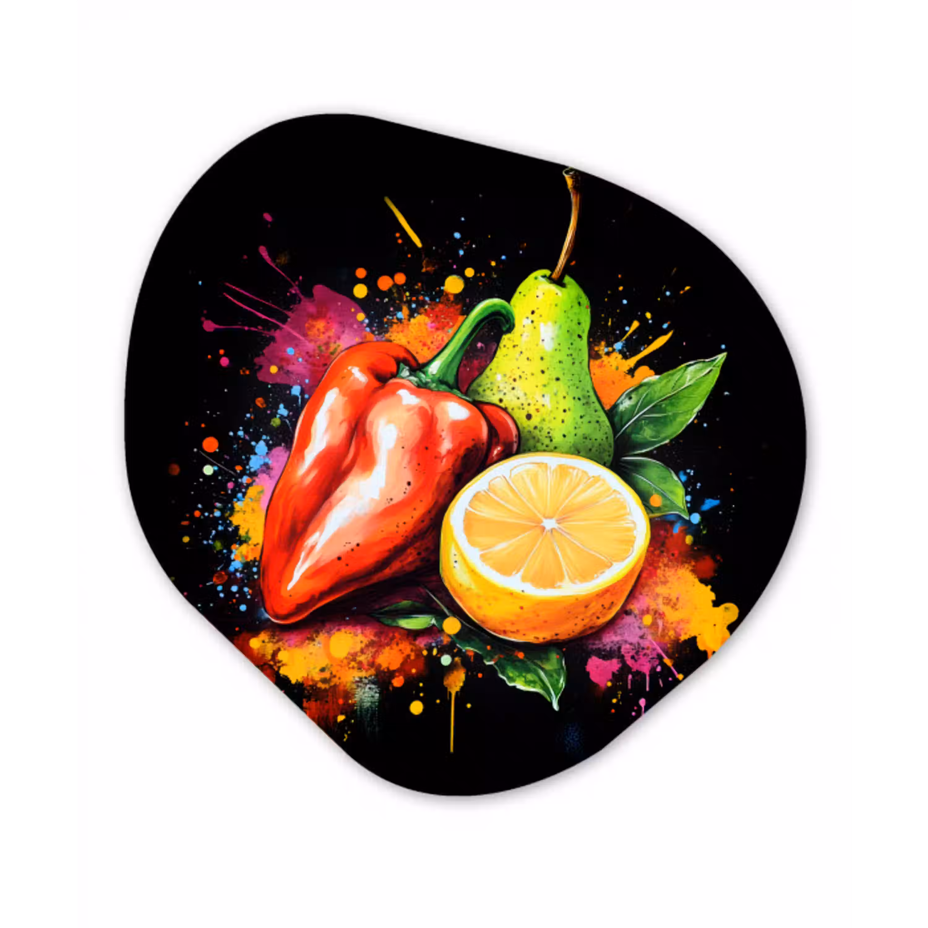 Paprika - Peer - Citroen - Graffiti - Verf - Abstract Wandcirkel Organisch Plexiglas middel -3d