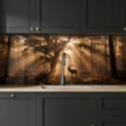 Hert - Bos - Mistig - Natuur - Goud keuken achterwand 2 middel -sfeer1