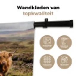 Schotse Hooglanders - Weg - Landschap - Kudde Wandkleed katoen middel -sfeer2