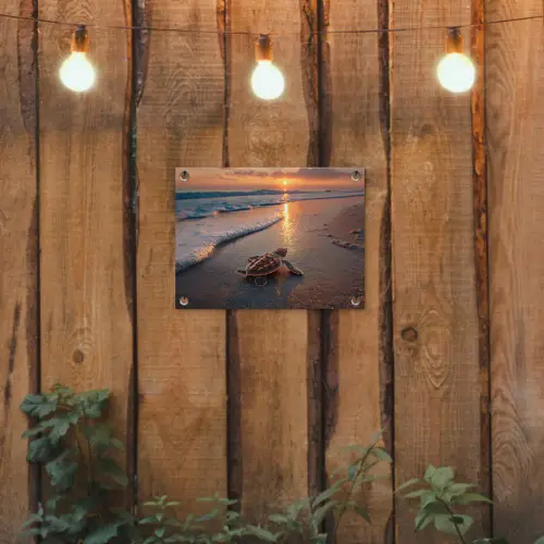 Schildpad - strand - Zonsondergang tuinposter los doek klein -sfeer1