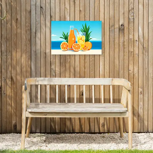 Sinaasappels - Ijsblokjes -  Zee - Illustratie Tuinposter op houten frame 2 cm dik klein -sfeer4