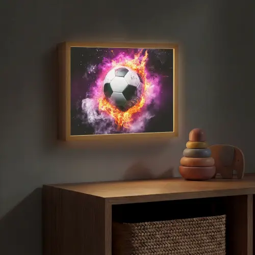 Voetbal - Roze - Vuur Light Box met batterij (Wandlamp kind) middel -sfeer5_kind