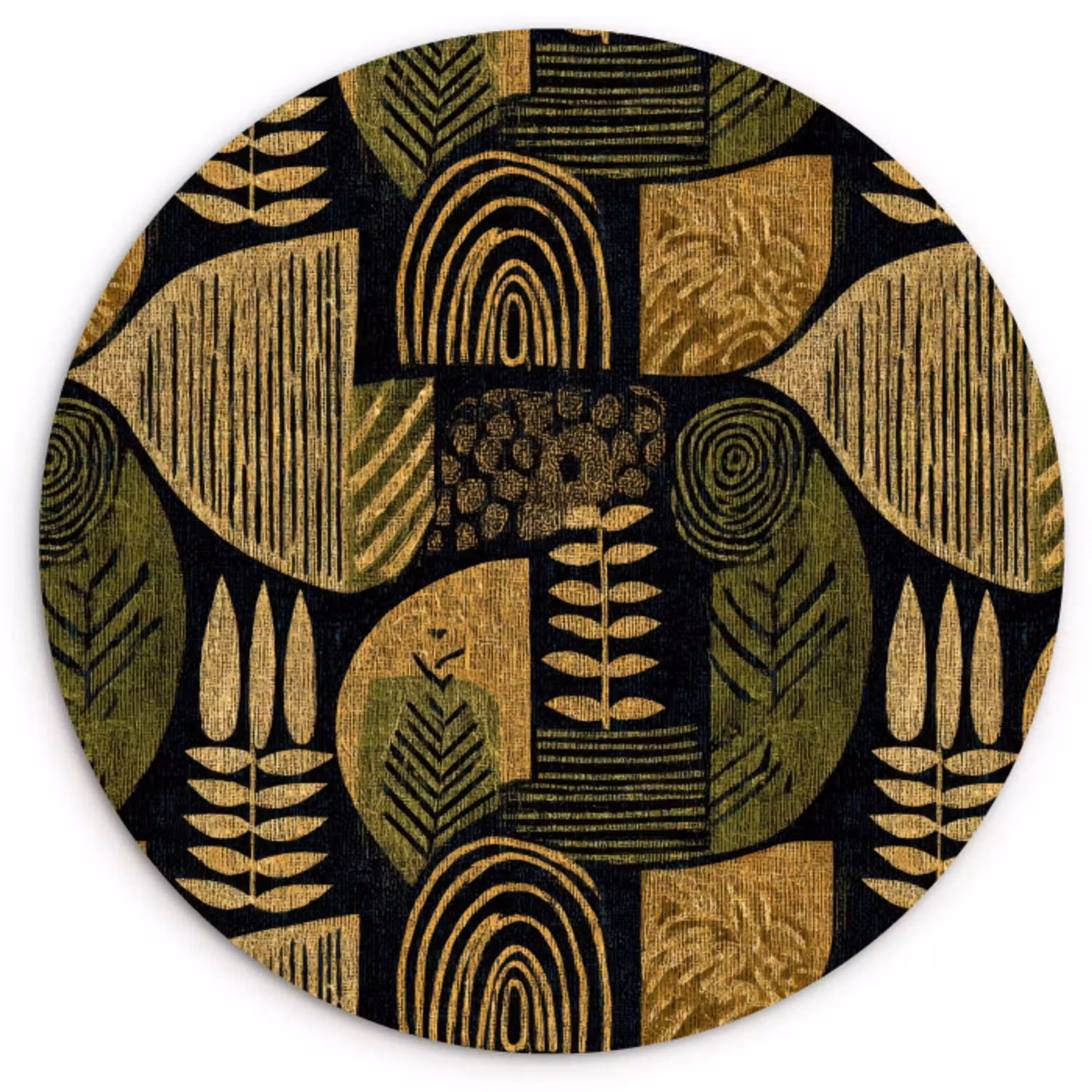 Zwart - Okergeel - Botanisch - Textuur Wandcirkel kunststof plaat 5mm dik klein 188 -3d
