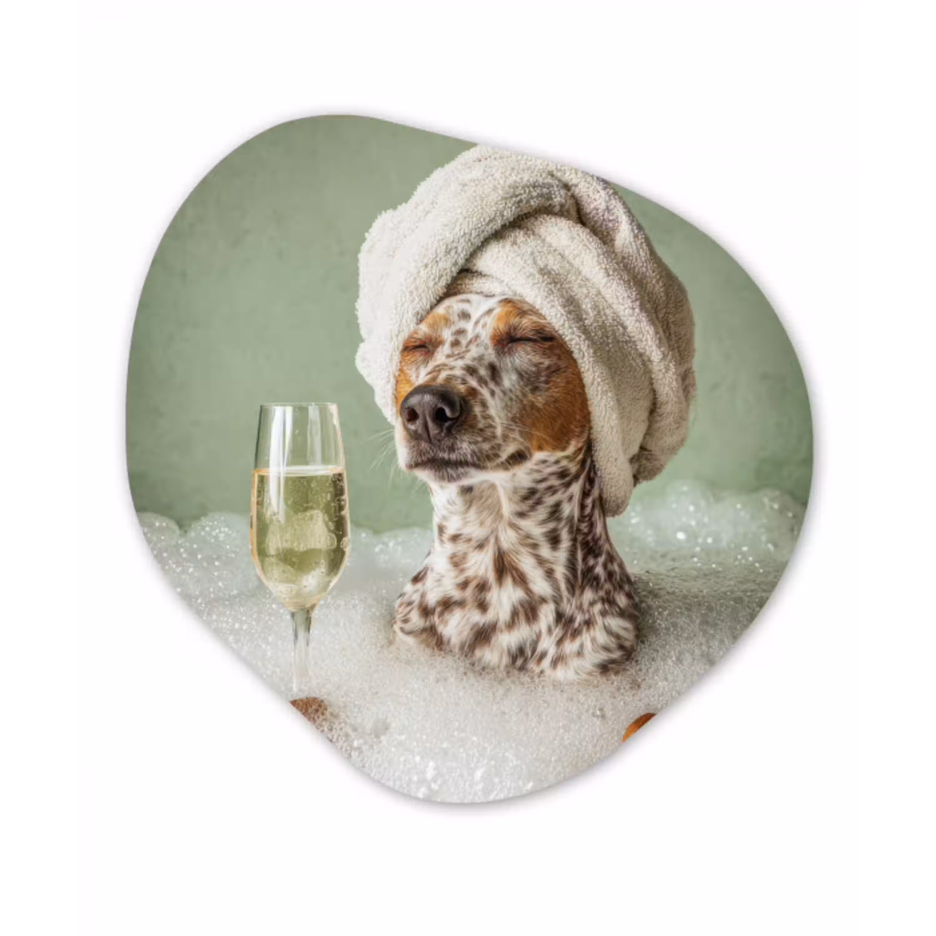 Hond - Bad - Champagne - Handdoek Wandcirkel Organisch Aluminium middel -3d