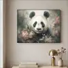 Panda - Dieren - Bloemen - Planten Textielframe zwart klein -sfeer2