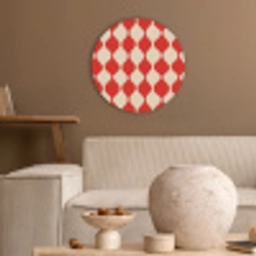 Golvend patroon - Retro - Rood - Beige Akoestische PET Vilt - Rond klein 838 -sfeer1