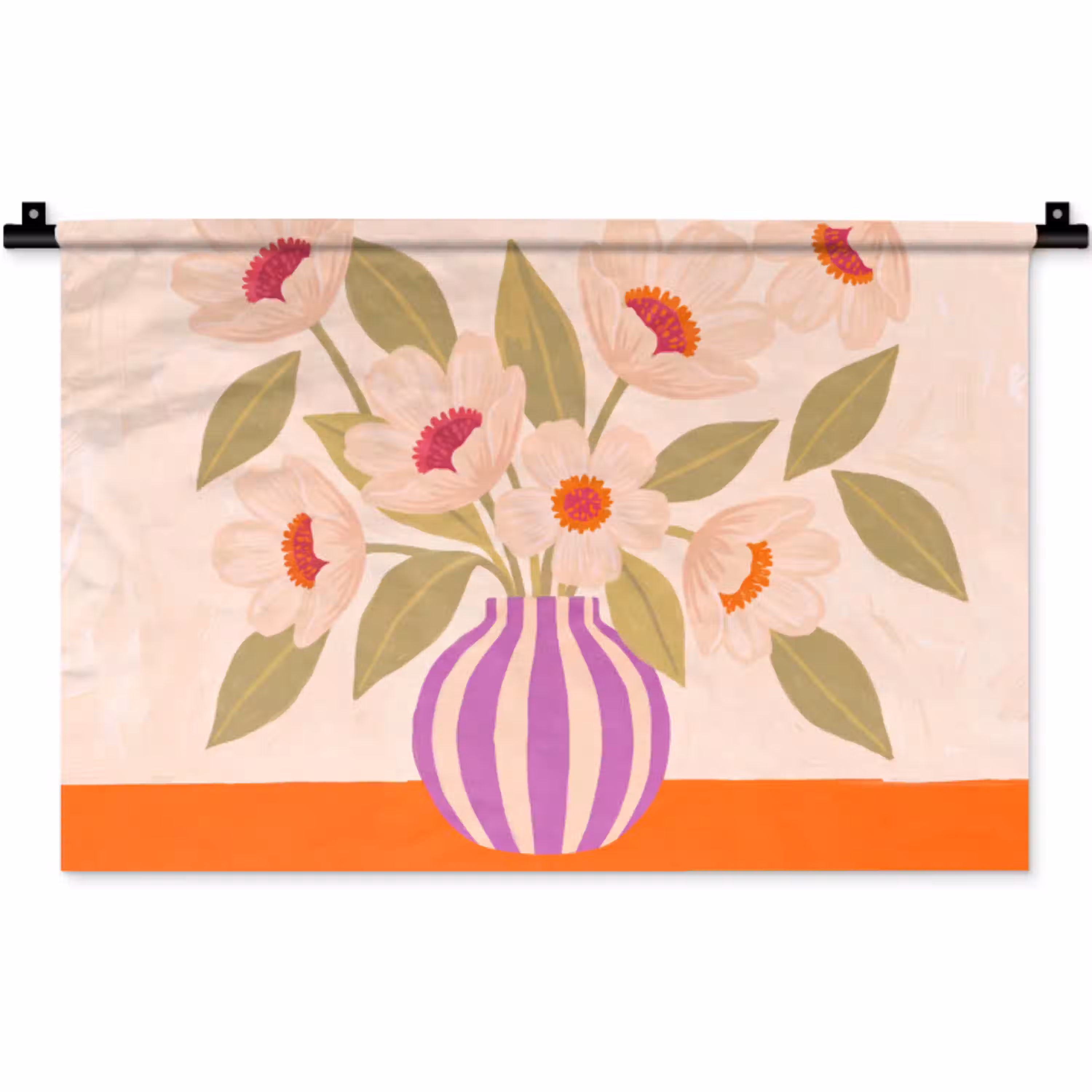 Bloemen - Vaas - Abstract - Paars - Oranje Wandkleed katoen klein -zz3d