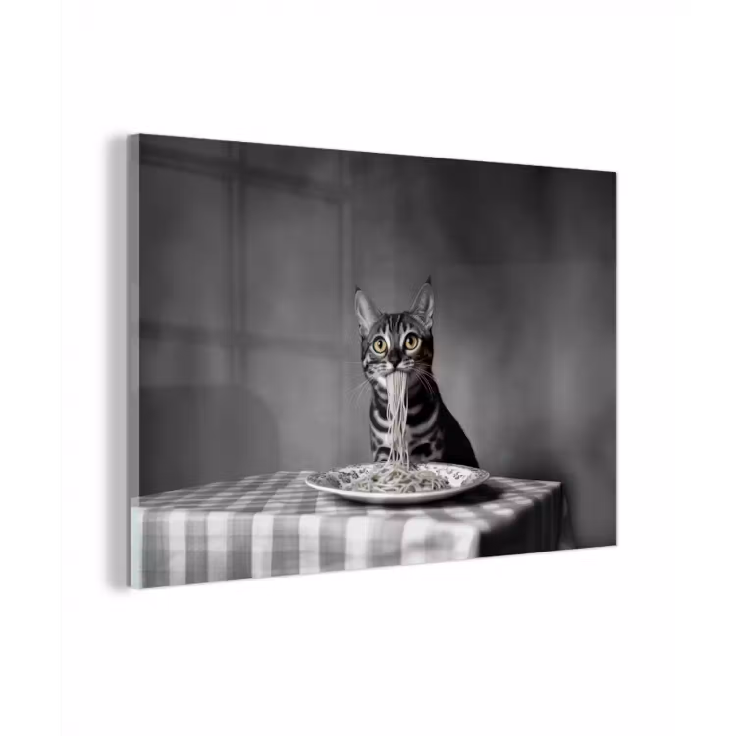 Glasbild - Bengalisch - Katze - Tischtuch - Schwarz - Weiß - Tier