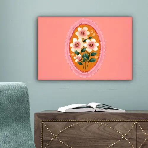 Illustratie - Bloemen - Rand - Roze canvas 2cm klein -sfeer4