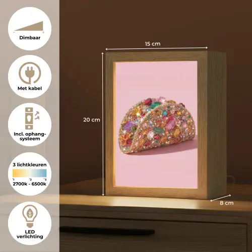 Taco - Kleurrijk - Edelstenen - Goud Light Box met kabel (Tafellamp) klein -USP_NL