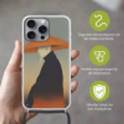Minimalistisch - Silhouet - Oranje Hoesje iPhone 16 Pro Max met koord klein -sfeer2_DE