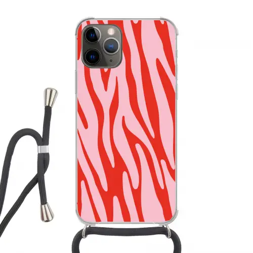 Zebraprint - Roze - Rood - Dierenprint Hoesje iPhone 12 Pro met koord klein -3d