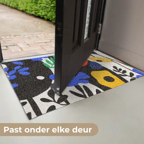Bloemen - Bladeren - Abstract - Zwart Deurmat klein -USP_NL