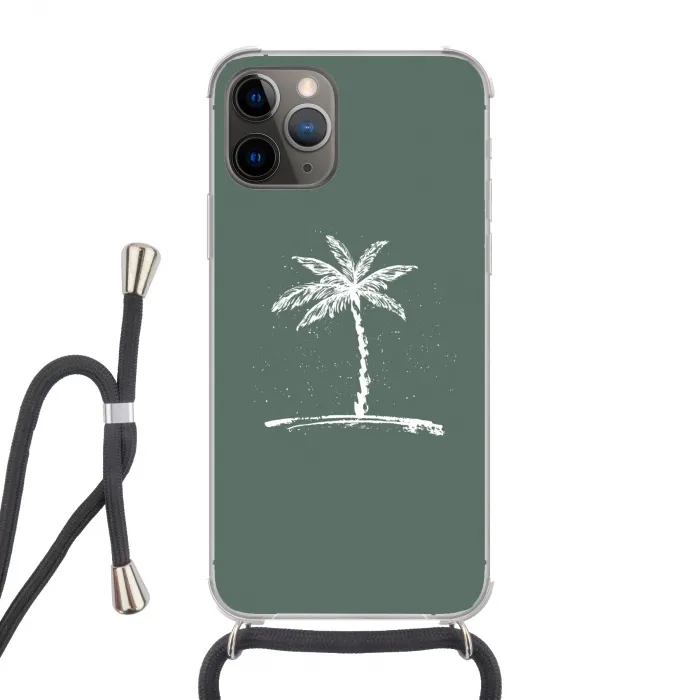 Palmboom - Wit - Groen - Tropisch Hoesje iPhone 12 Pro met koord klein -3d