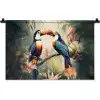 Toekan - Vogels - Bloemen - Natuur - Jungle Wandkleed katoen klein -zz3d