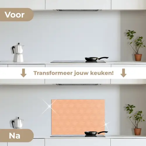 Patroon - Oranje - Lijnen keuken achterwand spatscherm klein 900 -voor_na_NL