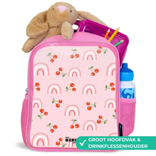 Roze met regenboog en kersen patroon Kinderrugzak - Roze middel -inhoud_NL