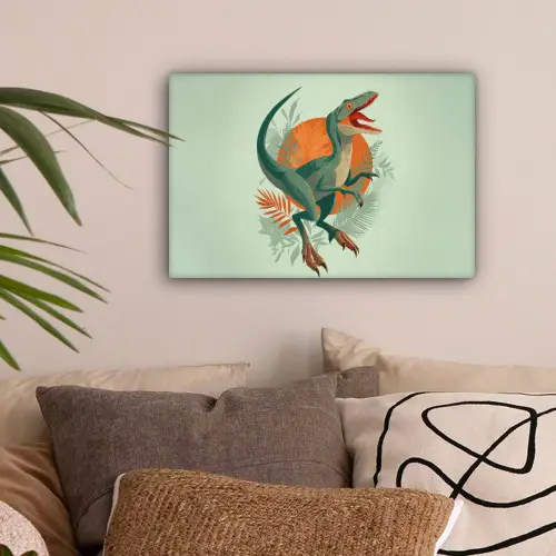 Dino - Bladeren - Grafisch - Groen canvas 2cm klein -sfeer1