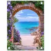 Doorkijk - Poort - Zee - Strand - Rotsen tuinposter los doek klein -3d