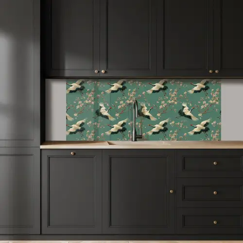 Kersenbloesem - Kraamvogels - Groen keuken achterwand 2 middel 871 -sfeer1