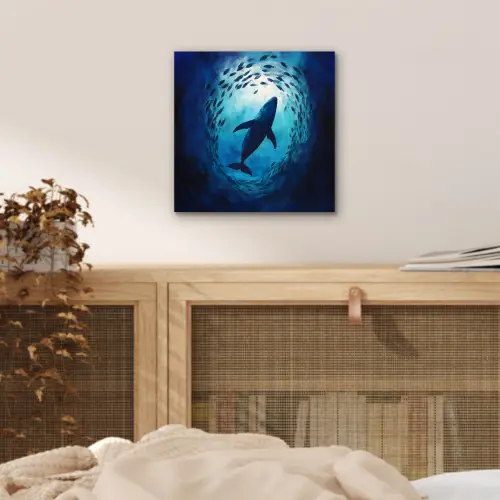 Walvis - Vissen - Donkerblauw aluminium wit klein -sfeer3