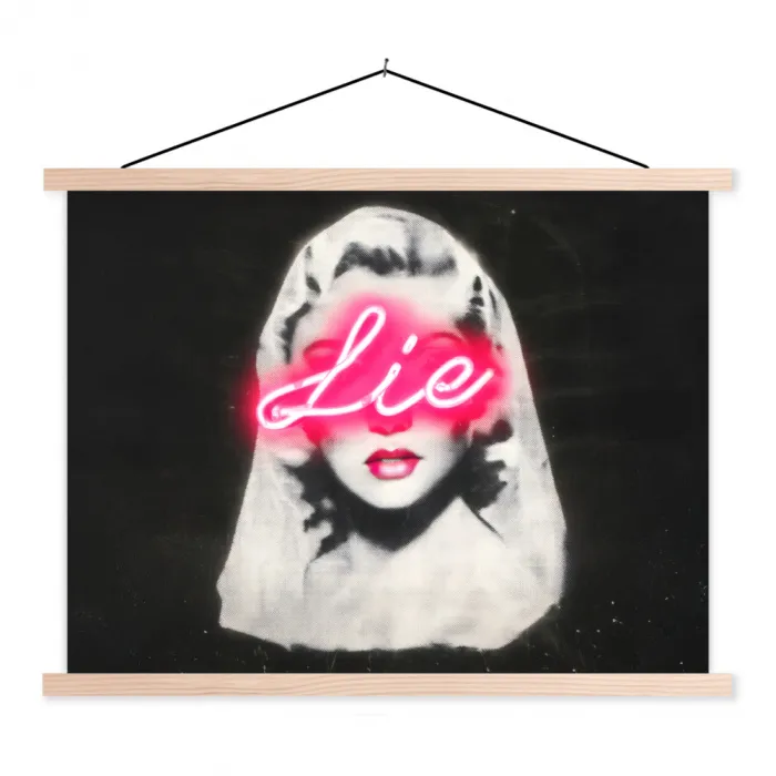 Neon - Letters - Vintage - Vrouw textielposter latten blank klein -3d