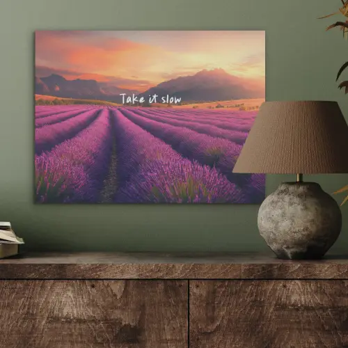 Lavendelveld - Quote - Zonsondergang PET vilt klein -sfeer2