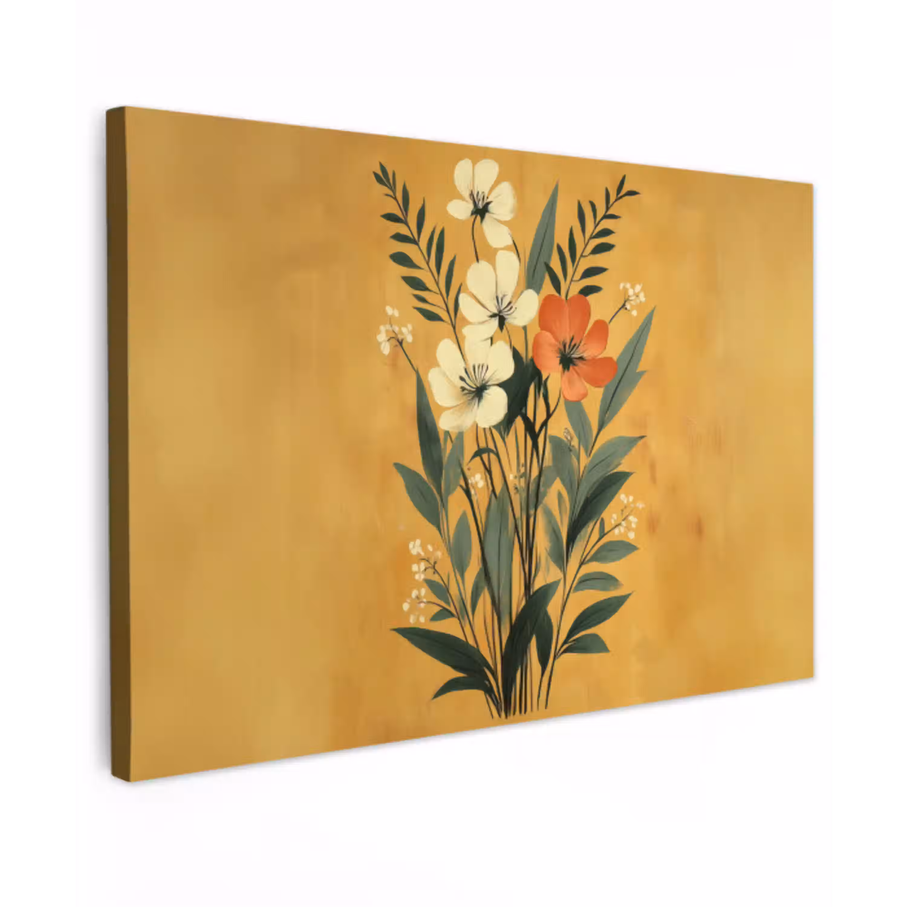 Bladeren - Boeket - Bloemen - Geel Tuinposter op houten frame 2 cm dik klein -3d