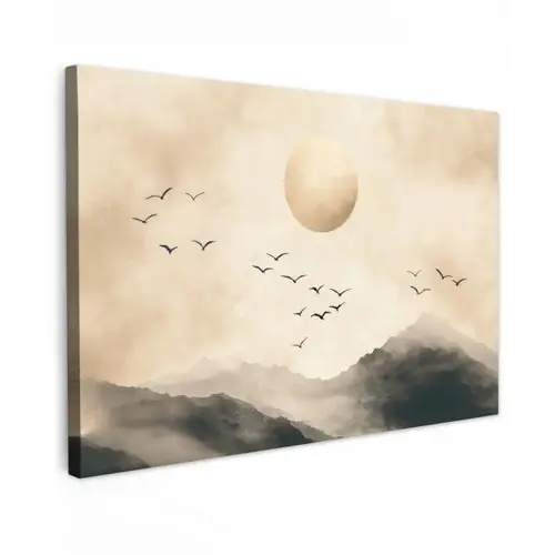 Landschap - Japandi - vogel Tuinposter op houten frame 2 cm dik klein -3d