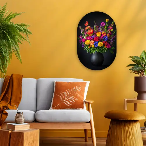 Felgekleurd - Bloemen - Vaas Wandcirkel Ovaal Forex klein -sfeer4