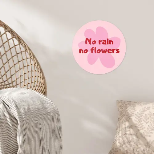 No rain no flowers - Bloem - Roze Wandcirkel behangsticker klein -sfeer4