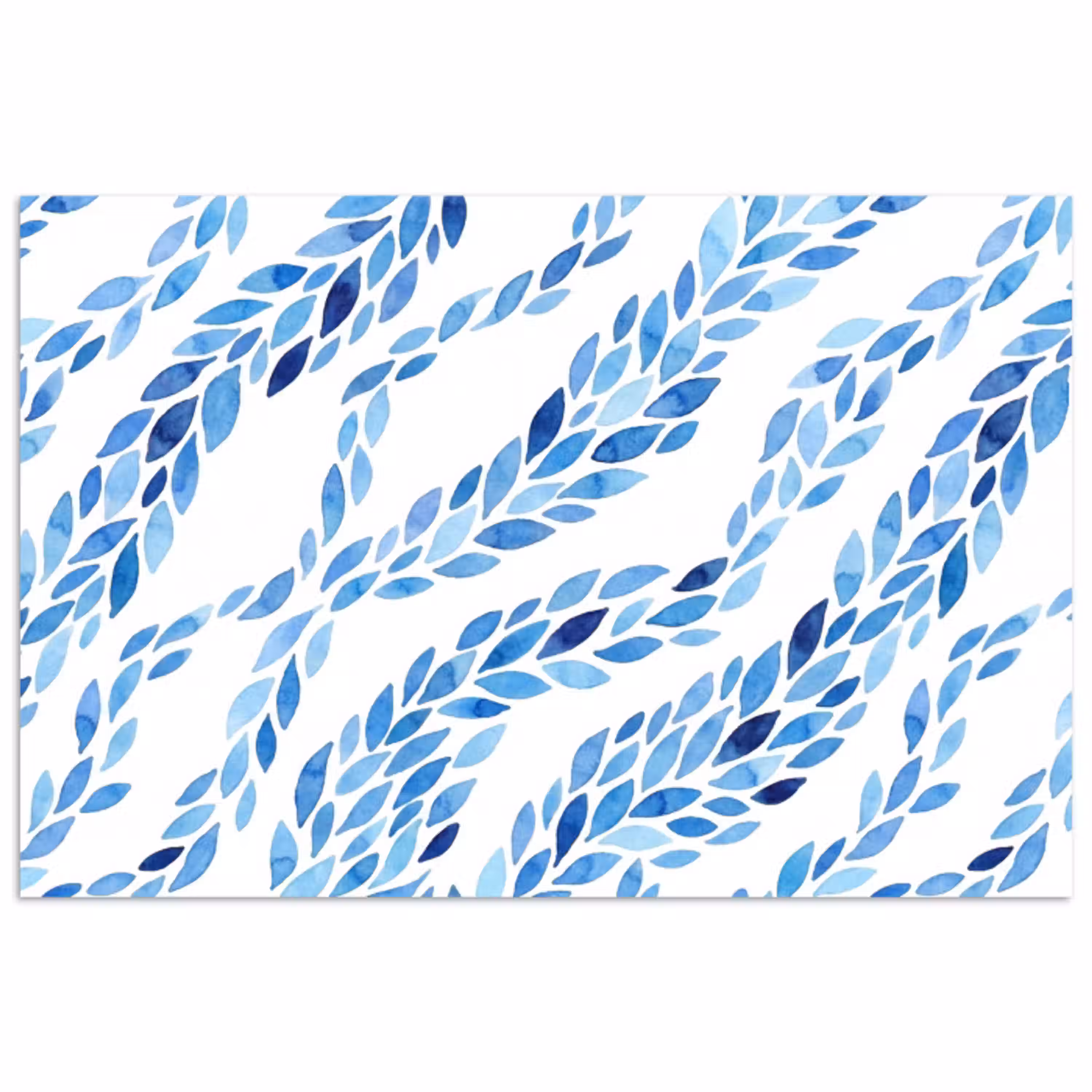 Bladeren - Aquarel - Patroon - Modern - Blauw poster papier klein -3d